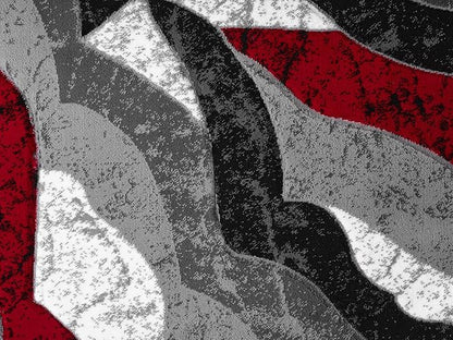 Modern Abstract Area Rug Hand Carved Contemporary Geometric Swirls Vibrant Colors Carpet for Living Room Bedroom Design PR1002 (Red, 8' x 10')