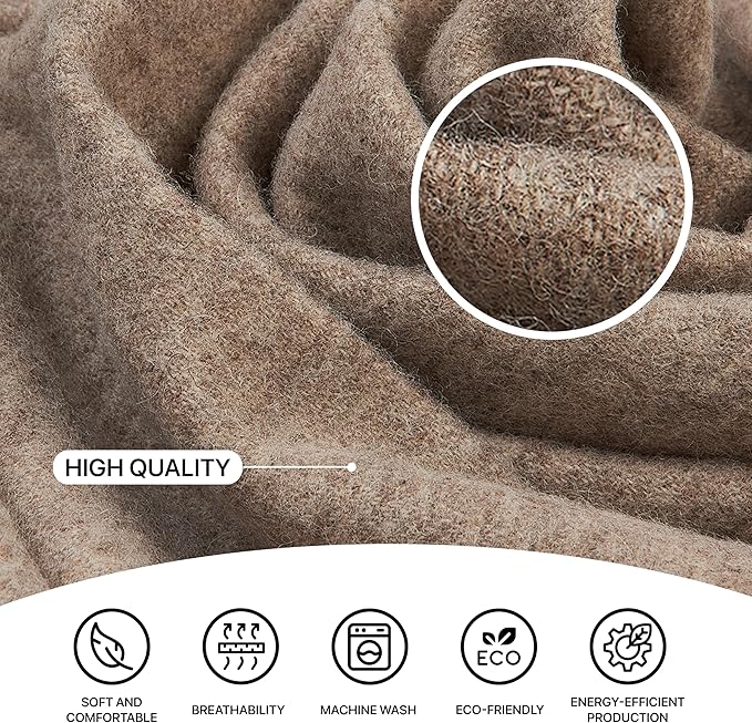| Wool Blanket/Throw | 100% New Zealand Wool | Perfect for Home and Outdoors | Virgin Wool Throw with Fringes 67"x79" (170 x 200 cm)