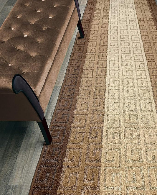 Custom Length Hallway Runner Rug,Slip Resistant,Meander Brown, 26 Inch X 10 feet, Sold and Priced Per Foot