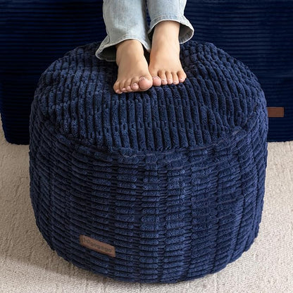 HIGOGOGO Pouf Ottoman Stuffed Round Modern Foam Filled Foot Rest Poufs for Living Room Chair Decorative 20 X 15 Inches Boho Relax Stool for Wedding Christmas Party, Navy Blue