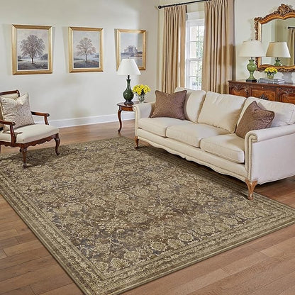 6x9 Vintage Area Rug Brown Washable Living Room Large Non Slip Carpet Bedroom Indoor Office Low Pile Traditional Distressed Retro Floral Accent Rug for Dining Room Kitchen