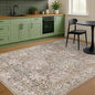Dining Room Rugs for Under Table - 5x8 Washable Moss Green Oriental Area Rug for Living Room, Low Pile Non-Slip Floor Carpet for Bedroom - Vintage Brown Design & Stain Resistance