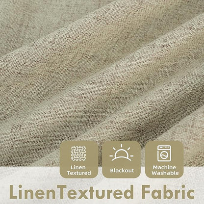 DriftAway Double Layer Linen Blackout Tie Up Curtains Thermal Insulated Fully Lined Balloon Roman Shade Bathroom Window Adjustable Rod Pocket for Small Window 31 Inch by 47 Inch Light Khaki Linen