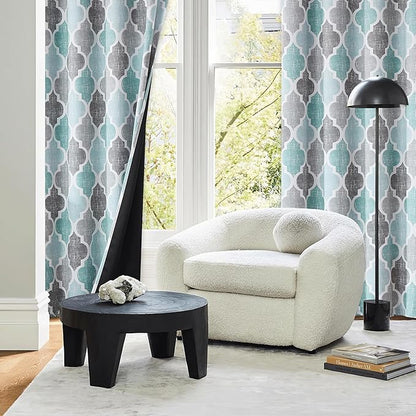 Beauoop 100% Blackout Curtains 90 Inches Long 2 Panels for Bedroom Living Room Aqua Grey Moroccan Geo Room Darkening Thermal Insulated Soundproof Grommet Top Window Treatments Drapes, 50x90 Set of 2