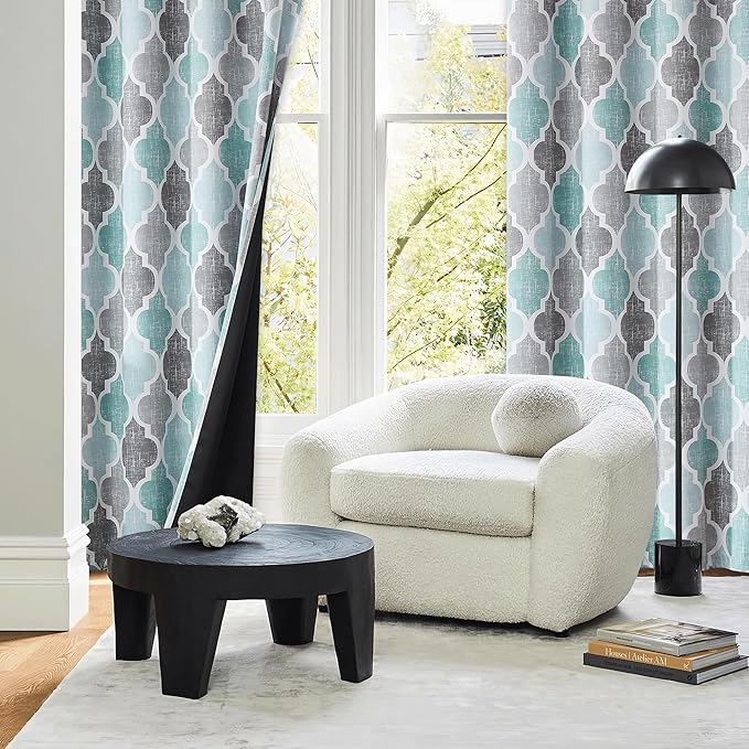 Beauoop 100% Blackout Curtains 108 Inches Long 2 Panels for Bedroom Living Room Aqua Grey Moroccan Geo Room Darkening Thermal Insulated Soundproof Grommet Top Window Treatments Drapes, 50x108 Set of 2