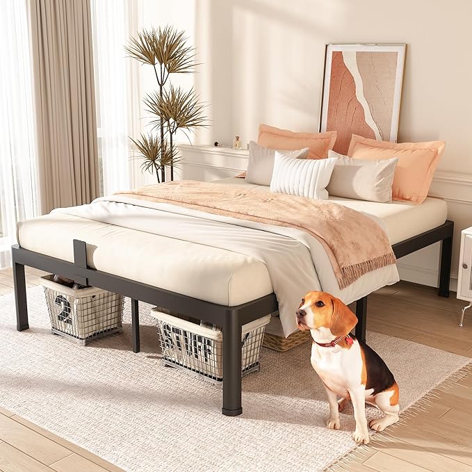 FUIOBYVV Full Size Metal Platform Bed Frame, 18 Inch High with 3500 lbs Heavy Duty Support, Non-Slip & Noise Free Steel Slats, No Box Spring Needed, Easy Assembly