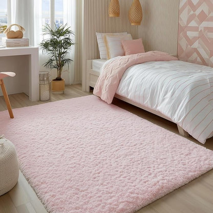 PAGISOFE Pink Rugs for Girls Bedroom 4x6 Ft Fluffy Cute Girls Room Decor Aesthetic Area Rugs Kawaii Baby Nursery Rugs Plush Playroom Shag Teen Girl Rug Thick Fur Dorm Rug Living Room Carpet