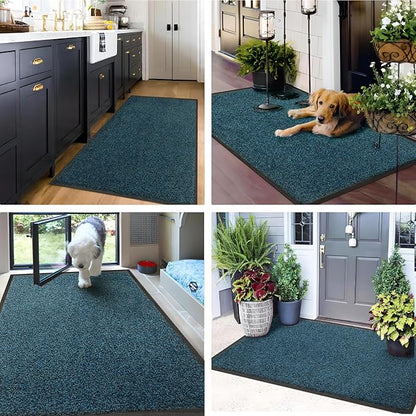 Mibao Front Door Mat, Dirt Trapper Welcome Mat for Outdoor Indoor, Non-Slip Waterproof Doormat, Durable Machine Washable Low Profile Entry Rug for Back Door Outside Patio Porch, 48" x 24", Blue