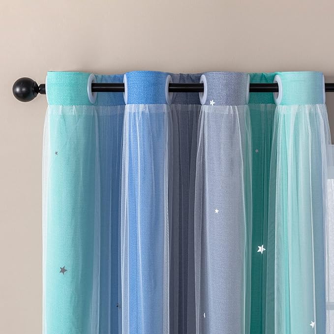 XiDi Curtains for Bedroom Decor, Rainbow BluGrenGrey-52-90