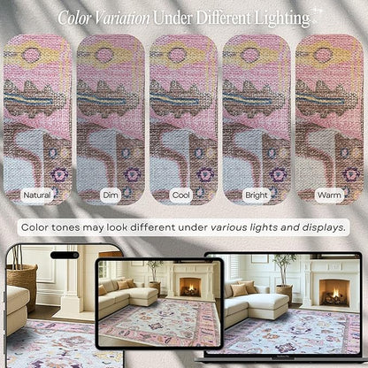 Fame Rugs Pink Beige Modern Oushak Rug 5x7, Washable Vintage Turkish Colorful Oriental Antique Inspired Area Rugs, Luxury Living Room Bedroom (390PP, 6' x 9')