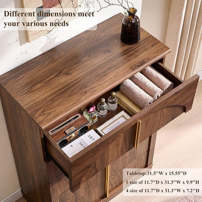 ACCOHOHO Modern 5 Drawers Dresser for Bedroom with Arched Panel,44" Tall Dresser for Closet with Metal Handles,Push-to-Open Wood Storage Closet Dressers Tv Stand for Living Room, Hallway,Brown