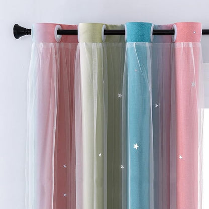 XiDi Curtains for Bedroom Decor, Rainbow Pink-Blue-52-90