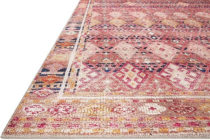 Loloi Layla Collection LAY-15 Magenta/Multi 2'-6" x 9'-6" .13" Thick Runner Rug, Soft, Durable, Vintage Inspired, Distressed, Low Pile, Non-Shedding, Easy Clean, Printed, Living Room Rug