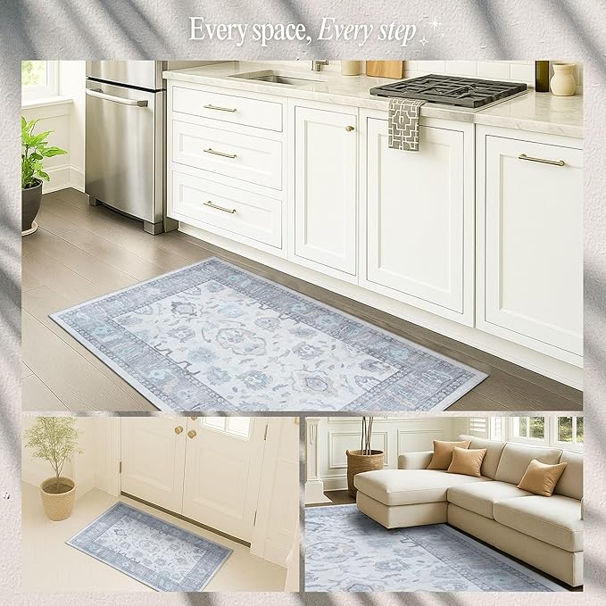 Fame Rugs Gray Modern Oushak Rug 5x7, Washable Vintage Turkish Colorful Oriental Antique Inspired Area Rugs, Luxury Living Room Bedroom (384GB, 5' x 7')