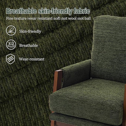 Green Accent Chair for Bedroom & Living Room, Mid Century Modern Accent Arm Chair, Upholstered Anthropologie Accent Chair with Solid Wood Frame, Fabric