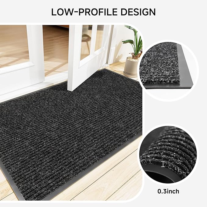 Front Door Mat, Heavy Duty Indoor Outdoor Doormat for Entryway, 72" x 36" Low Profile Outdoor Mats for Home Entrance, Stain and Fade Resistant Welcome Mat for High Traffic Area, Black