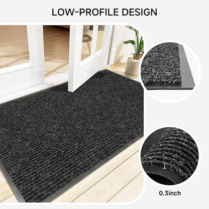 Front Door Mat, Heavy Duty Indoor Outdoor Doormat for Entryway, 72" x 36" Low Profile Outdoor Mats for Home Entrance, Stain and Fade Resistant Welcome Mat for High Traffic Area, Black