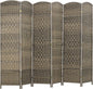 HOMCOM 6 Panel Room Divider, 6' Tall Folding Privacy Screen, Hand-Woven Freestanding Wall Partition for Home Office, Bedroom, Dark Rustic Oak