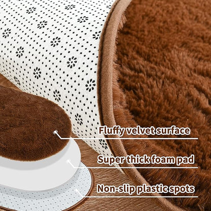Noahas Fluffy Brown Rugs for Bedroom Living Room,2.6'X5.3' Oval Throw Rug for Kids Room,Shag Hallway Runner Rug,Small Soft Shaggy Bedside Non-Slip Plush Nursery Dorm Carpet Home Decor Aesthetic