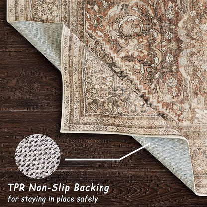 vivorug 4x6 Rug, Small Area Rug for Living Room, Bedroom, Kitchen, Machine Washable Non-Slip Throw Rug, Vintage Carpet for Entryway Nursery Coffee Table - Durable (Earth Tone)