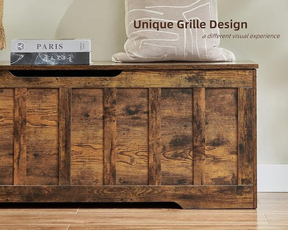 51.2"Storage chest extra large,storage bench with 2 safety hinges,Shoe Bench,51.2*15.7*19.1inches,wooden trunk for bedroom,livingroom,entryway,Supports 220 lb,Easy Assembly(Rustic brown)