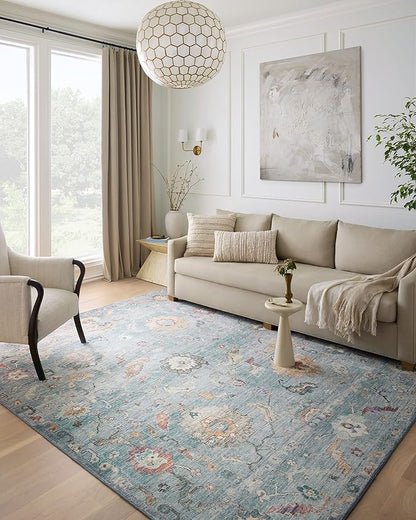 Loloi Margot Collection MAT-06 Denim/Multi 2'-6" x 9'-6" Runner Rug feat. CloudPile, No-Shed Easy Clean Large Patterned Area Rug for Living Room, Bedroom, Dining Area