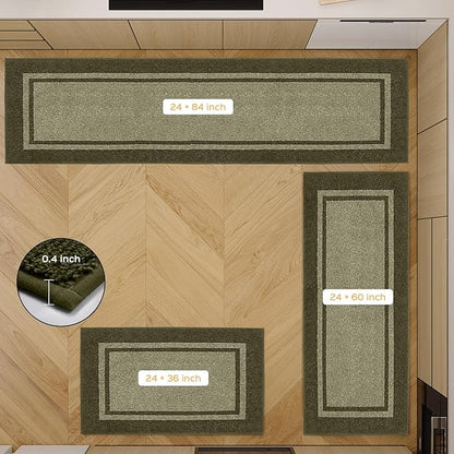 Kitchen Rugs 24" x 70", Non-Slip Machine Washable Kitchen Runner Rugs Floor Mats, Absorbent Comfort Standing Mats for Kitchen, Sink, Laundry and Hallway, Rolled Packaging, Budding Green & Sage Green