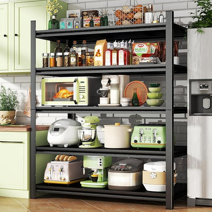 Metal Garage Shelving Unit, Heavy Duty 5-Tier Adjustable Storage Rack, Steel Shelving, 3020 lbs Capacity, Industrial Shelves for Heavy Tools and Equipment, Ideal for Garage, Basement, Black, 63"