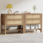 Rattan Nightstand Set of 2 with 2 Drawers and Storage Shelf, 26” Tall Wide Night Stand, Wood Large Bedside Table for Bedroom, Side Table, Carbon Cherry