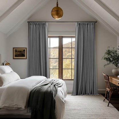 Dark Grey 100 Inch Blackout Pinch Pleated Curtains 2 Panel Set for Living Room Darkening Thick Linen Textured 100% Black Out Drapes 100 Inches Long Pinch Pleat Light Blocking Bedroom Charcoal Gray