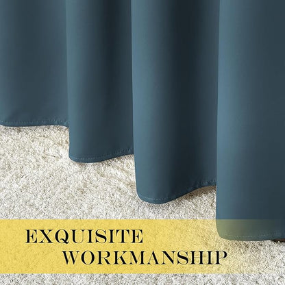 NICETOWN Smoky Blue Blackout Curtains for Bedroom/Living Room 132 Inch Length - Thermal Insulated Room Darkening Grommet Top Window Curtains (100 by 132 - Inch, 1 Panel)