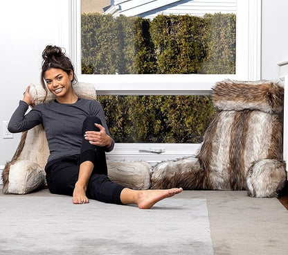 Husband Pillow Medium Rare Baby Coyote Fabulous Faux Fur Backrest, Two-Tone Reversible Double Sided Reading & Bed Rest Pillow with Arms & Neck Roll Adjustable Memory Foam - Sit Up Extremely Comfy