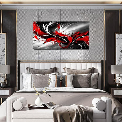 Black White and Red Abstract Print Picture Painting Large Canvas Wall Art for Living Room Bedroom Framed Canvas Wall Decor Modern Room Abstract Wall Decorations Artwork Size 20x40 Ready to Hang