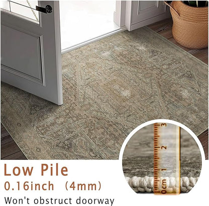 vivorug Runner Rug 2'x8' Vintage Washable Non-Slip Runners for Hallways Kitchen Entryway Laundry Room Carpet Hallway Runner Olive