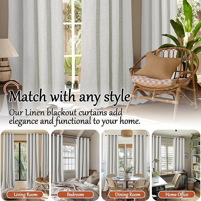 40 Inch Length Linen Blackout Curtains for Short Cafe Window, Thermal Insulated Light Blocking Soundproof Privacy Burlap Curtains 2 Panels, Each 38 Inch Wide Light Grey