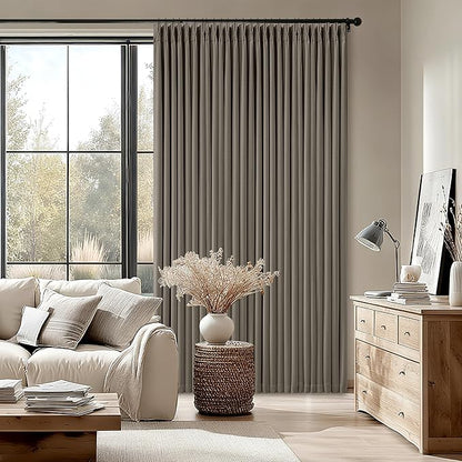 Dark Flax 100 Inch Blackout Pinch Pleated Curtains 2 Panel Set for Living Room Darkening Thick Linen Textured 100% Black Out Drapes 100 Inches Long Pinch Pleat Light Blocking Bedroom Taupe Gray