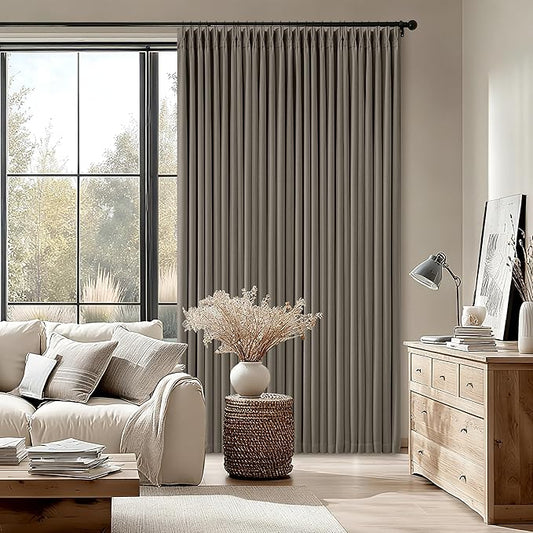 Desert Taupe Pinch Pleated Blackout Curtains 108 Inches Long for Bedroom 100% Black Out Thick Linen Dual Layer Pleated Drapes Farmhouse Country Brownish Gray 108 Inch Curtain for Dining Living Room