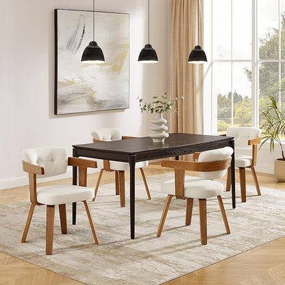 Art Leon Modern Dining Chairs - Set of 2 Mid Century Dining Chairs Fabric Upholstered Swivel Chairs Comfy Desk Chair No Wheels Accent Arm Chair for Kitchen Living Room Study, Off White/Walnut