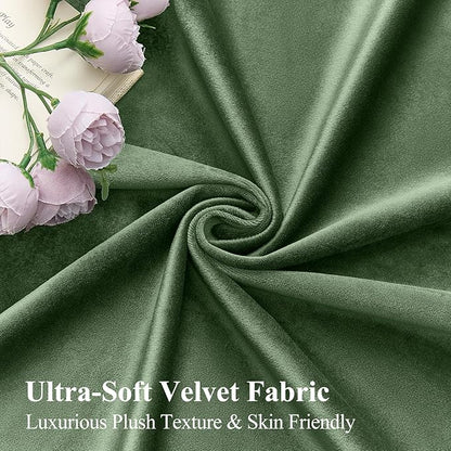 Olive Green Velvet Curtains 108 Inches Long for Bedroom, Luxury Room Darkening Thermal Insulated Blackout Curtains Luxury Window Drapes for Living Room, Back Tab Rod Pocket, W52 x L108, 2 Panels