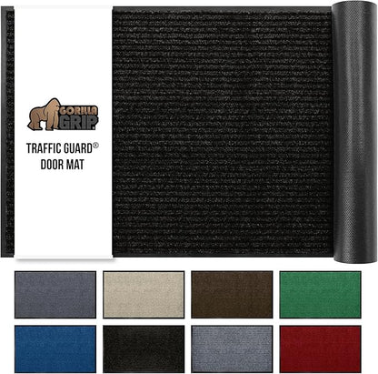 GORILLA GRIP Waterproof Traffic Guard Door Mat, 60x36, Heavy Duty Entryway Mats, Strong Rubber Back Commercial Utility Rugs for Office Hallway, Garage Floor and Home, Low Profile Carpet Runner, Black