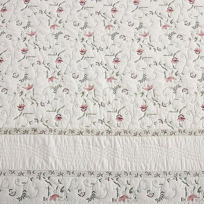 MarCielo 3-Piece 100% Cotton Oversized Bedspread Lightweight Quilt Coverlet Embroidery Farmhouse Bedding Set(TC Soft White,Oversized King (118"x106"))