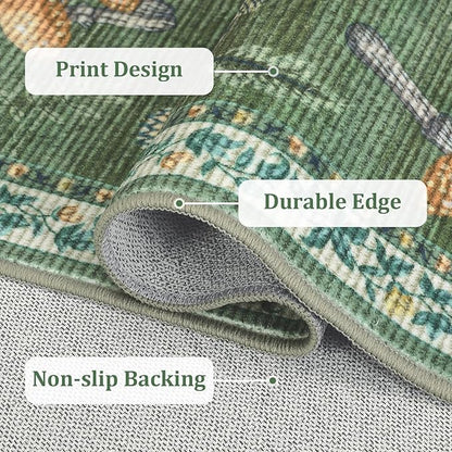 2.5x8 Runner Rug for Hallway Washable Kitchen Rugs Non Slip with Rubber Back Mushroom Soft Low-Pile Stain Resistant Foldable Indoor Carpet for Entryway Laundry Room Floor Mats Green