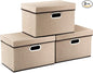 PRANDOM Collapsible Storage Cubes with Lids [3-Pack] Jute Fabric Foldable Storage Boxes Organizer Containers Baskets Bins with Cover for Home Bedroom Closet Office Nursery (14.9x9.8x9.8)