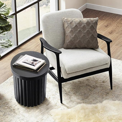 LuxenHome Wood Round Side Table, 19" Fluted End Table for Small Spaces, Mid Century Modern Black Wooden Accent Tables, Small Bedside Table, Couch Side Table, Nightstand for Living Room Bedroom Couch
