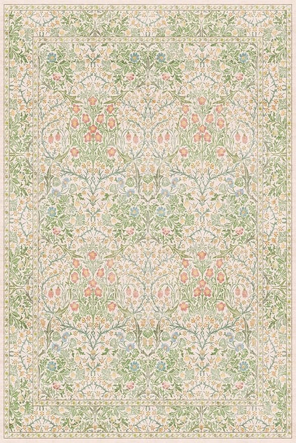 Light Beige Green Area Rugs for Dining Room, 6x9 Washable Area Rug for Bedroom, Living Room, Nursery Room, Kids Play Room, Low Pile Non-Slip - Vintage Design & Stain Resistance