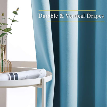 NICETOWN Room Darkening Curtain Panels - Home Fashion Ring Top Thermal Insulated Room Darkening Curtains for Bedroom/Living Room (2 Panels, 80" Wide by 95" Long, Teal Blue)