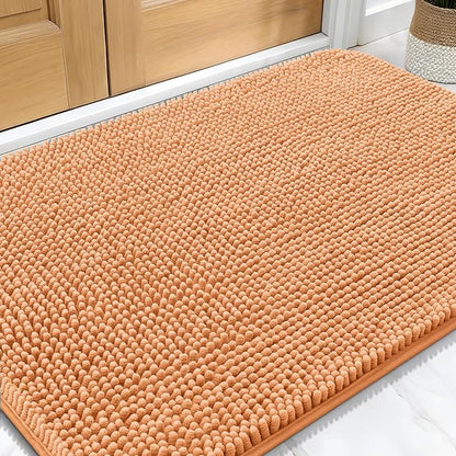 OLANLY Dog Door Mat for Muddy Paws 34x21, Absorbs Moisture and Dirt, Absorbent Non-Slip Washable Doormat, Quick Dry Chenille Mud Mat for Dogs, Entry Indoor Entryway Carpet for Inside Floor, Orange