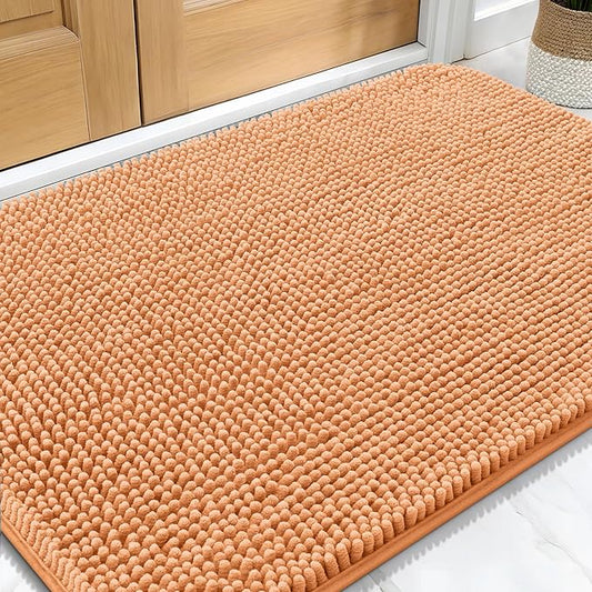 OLANLY Dog Door Mat for Muddy Paws 34x21, Absorbs Moisture and Dirt, Absorbent Non-Slip Washable Doormat, Quick Dry Chenille Mud Mat for Dogs, Entry Indoor Entryway Carpet for Inside Floor, Orange