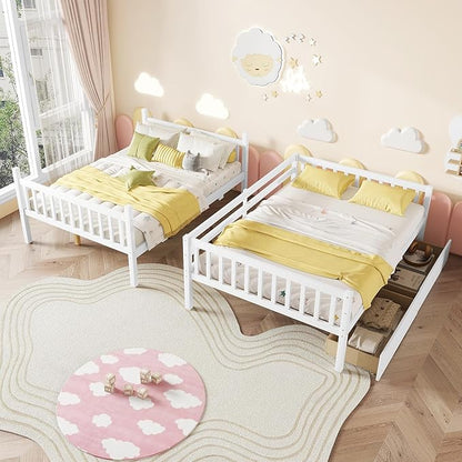 Full Over Full Bunk Bed with Storage Drawers,Convertible Bunk Beds with Ladder & Safety Guardrails,Full Size Bunk Beds for Kids Girls Boys,White