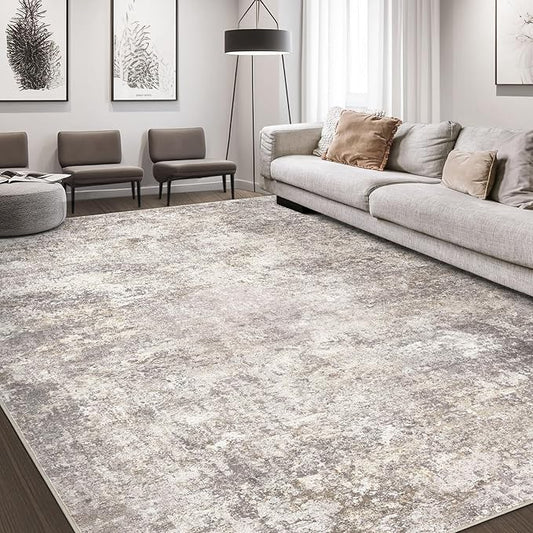 Area Rug Living Room Rugs - 10x12 Washable Large Soft Indoor Neutral Modern Abstract Low Pile Rug Carpet for Bedroom Dining Room Farmhouse Home Office - Brown